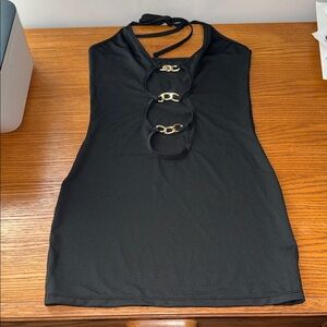 Chic Black Halter Top with Gold Accents